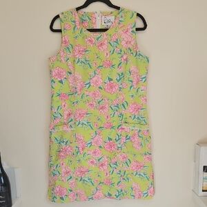 LILLY PULITZER GREEN PINK FLORAL MIDI DRESS WITH POCKETS NO FLAWS